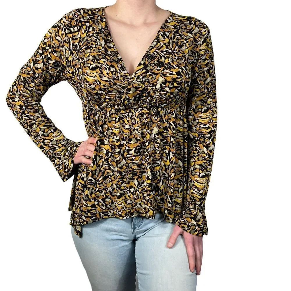 Cato Yellow V Neck Long Sleeve Top